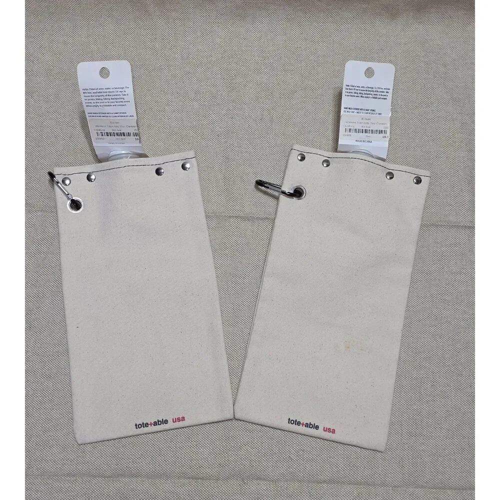 Capabunga Tote+Able Canvas Wine & Beverage Canteens - 750ml Flagon Set of 2 NWT